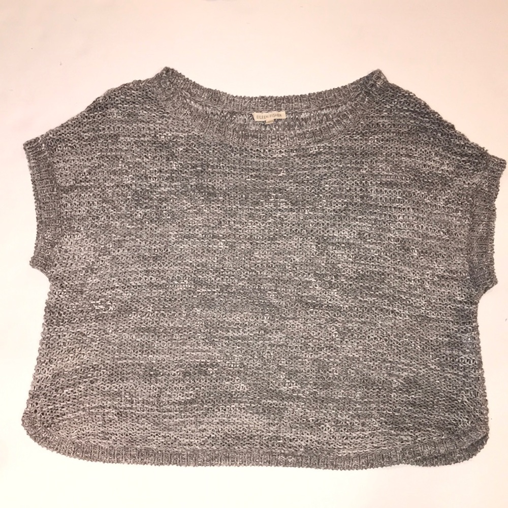 Eileen fisher cotton nylon sweater marled gray and white Euc